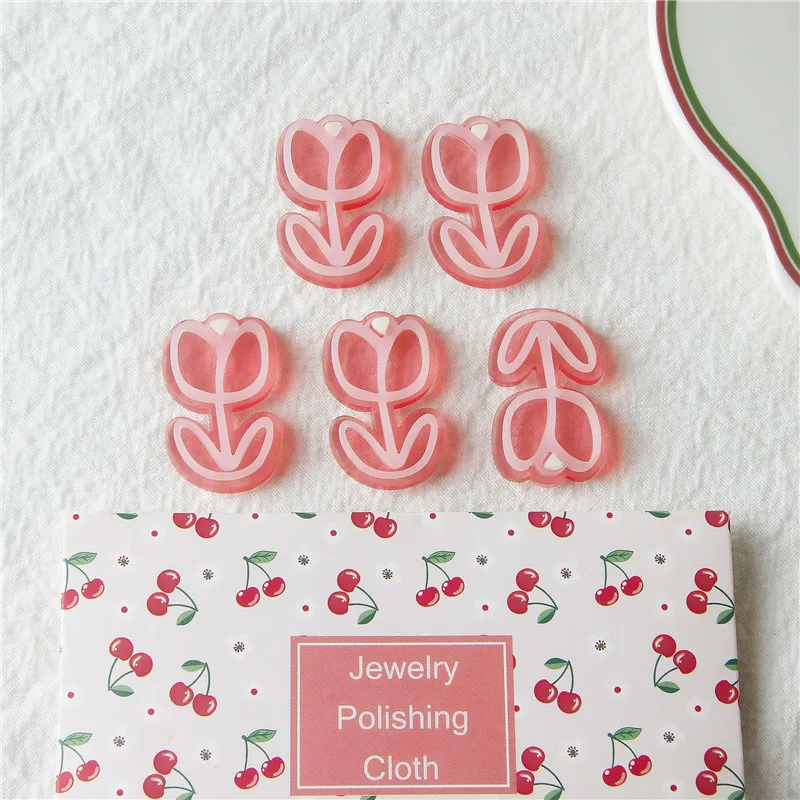 

New style 40pcs/lot color print cartoon Tulip rose flowers shape acrylic beads diy jewelry earring/garment pendant accessory