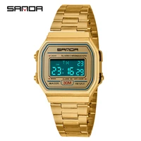 sanda gold silver digital watch women shock military waterproof strap sports watches luminous alarm clock relogios digitais