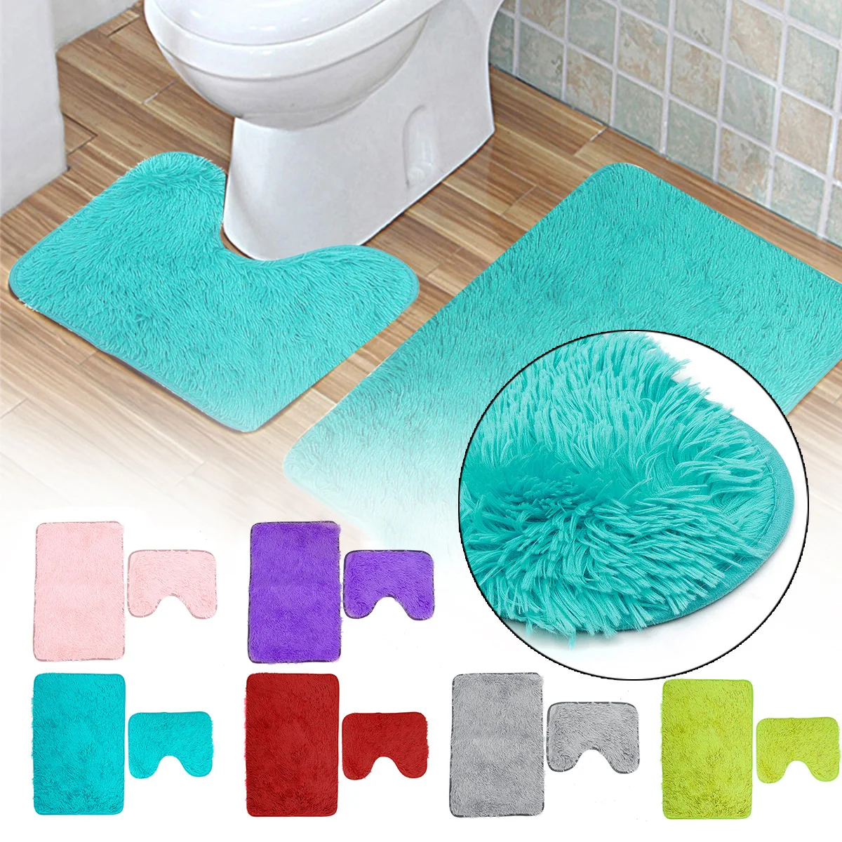 2Pcs/set Bathroom Bath Mats Set Pedestal Rug Toilet Mat Anti-slip Absorbent and Carpet | Дом и сад