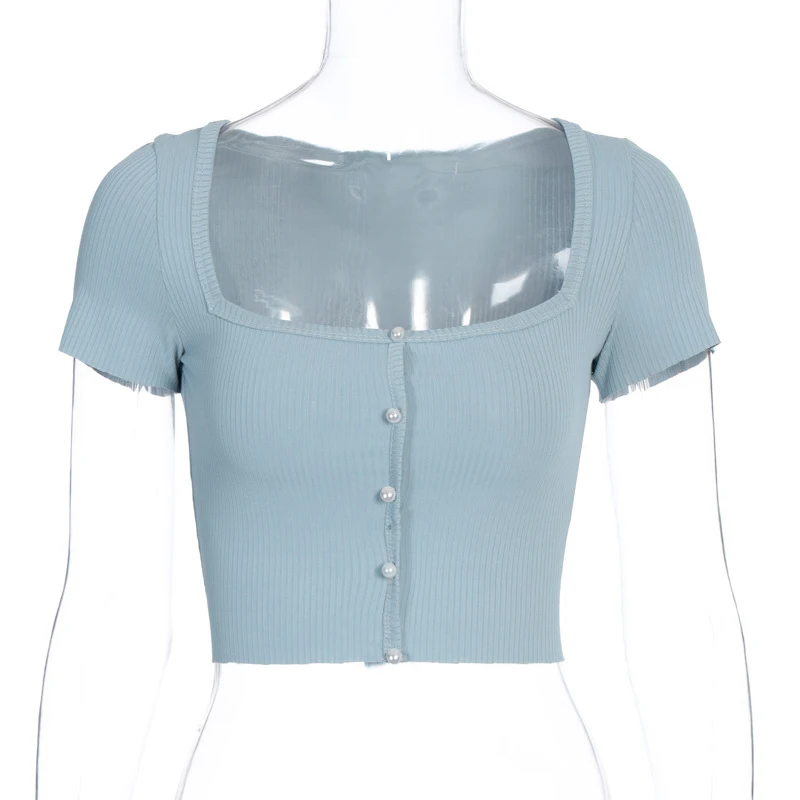 Модный женский базовый однотонный трикотажный укороченный топ сексуальная