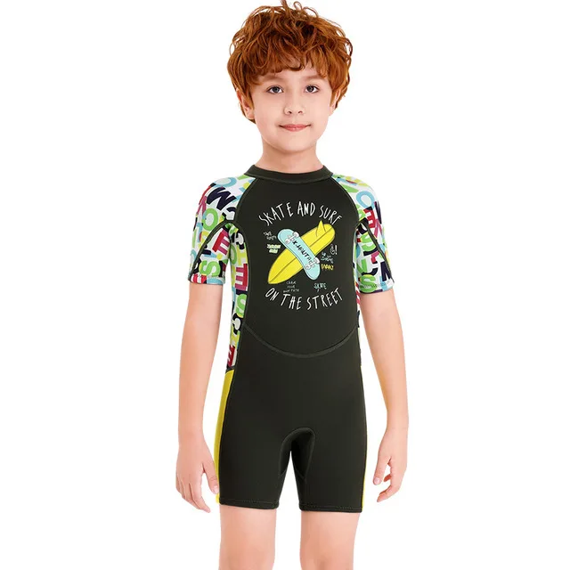 Неопреновый Детский Гидрокостюм с короткими рукавами для дайвинга мальчиков и