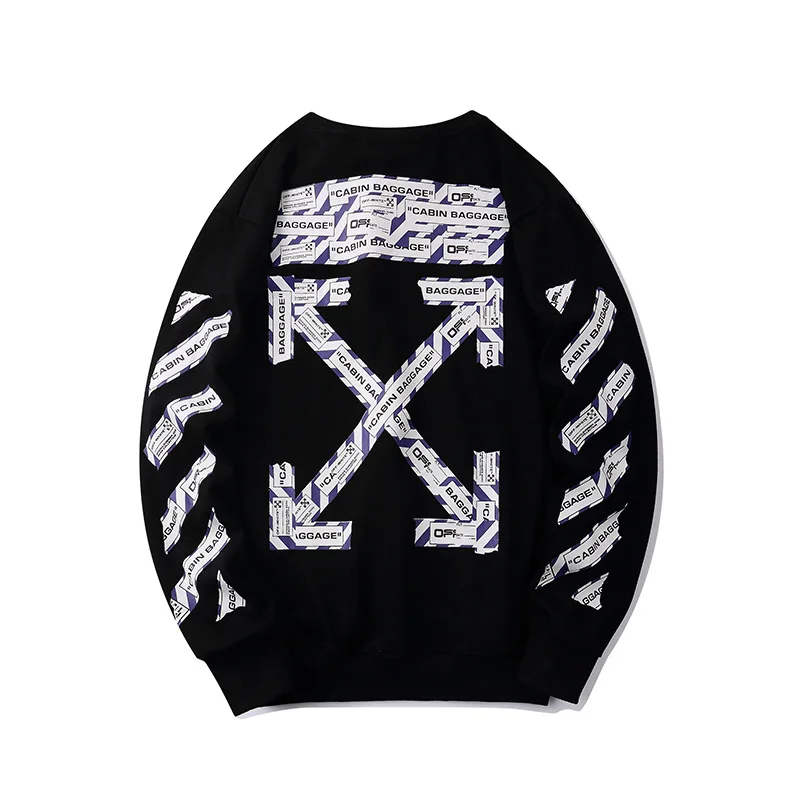 

Chao brand 20 spring and summer off cordon ow airport rubber strip arrow long sleeve t-shirt men's white Pullover