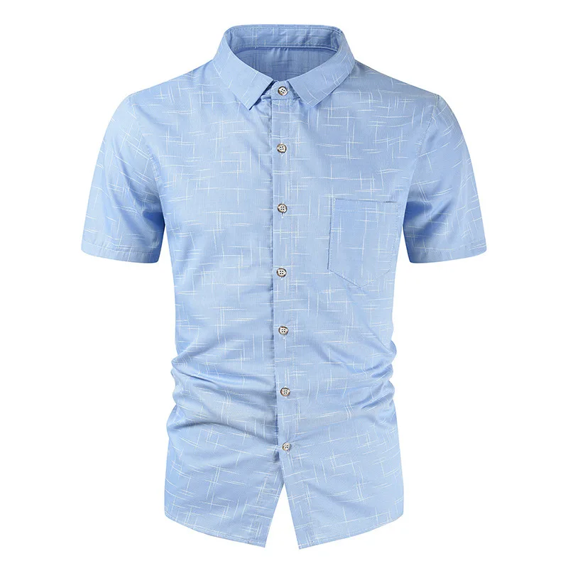 

Мужская рубашка с принтом в виде линий, Повседневная Деловая Мужская рубашка с короткими рукавами и карманами, мужские классические рубашк...