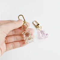 cute crystal bear keychain kawaii car key chain accessories pendant for airpods clothes backpack keyring phone charm couple gift