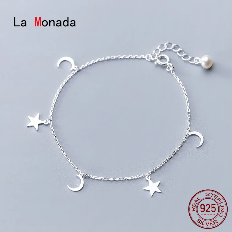 La Monada/19,5/24,5 cm joyería de plata 925 pulseras de cadena para las mujeres 925 pulsera de plata esterlina mujer pulseras con estrellas para las niñas