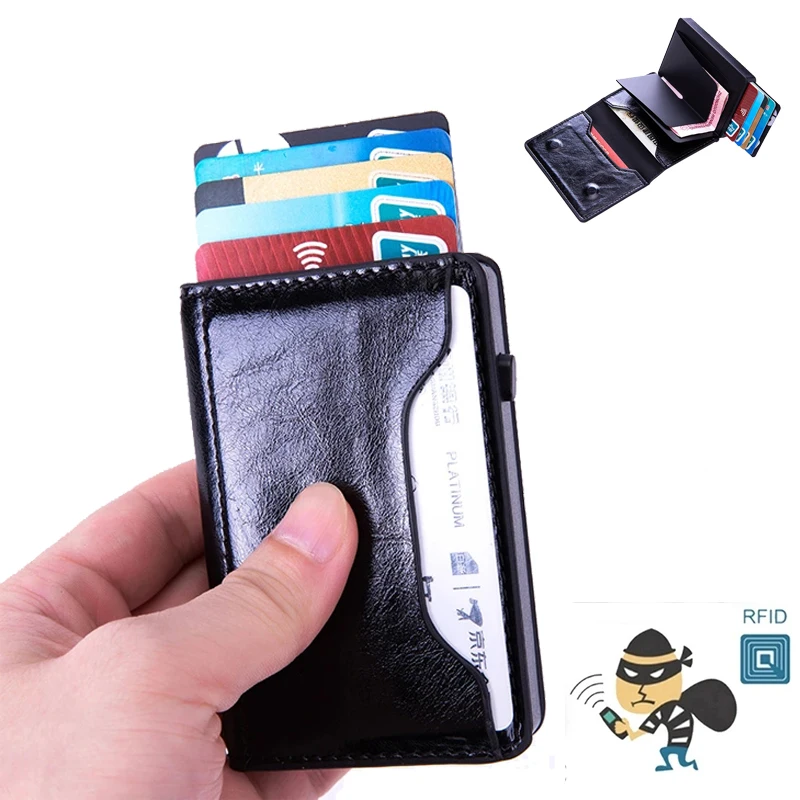 

Men's Wallet Anti-Degaussing And Anti-Theft Credit Card Holder Shielding NFC Bank Card Holder Thin Metal RFID Storage Box