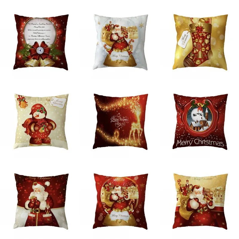 

New Year Pillowcases Santa Pillowcase Christmas Decor for Home New Year Decorations 2022 Peach Skin Printed Cushion Home Decor
