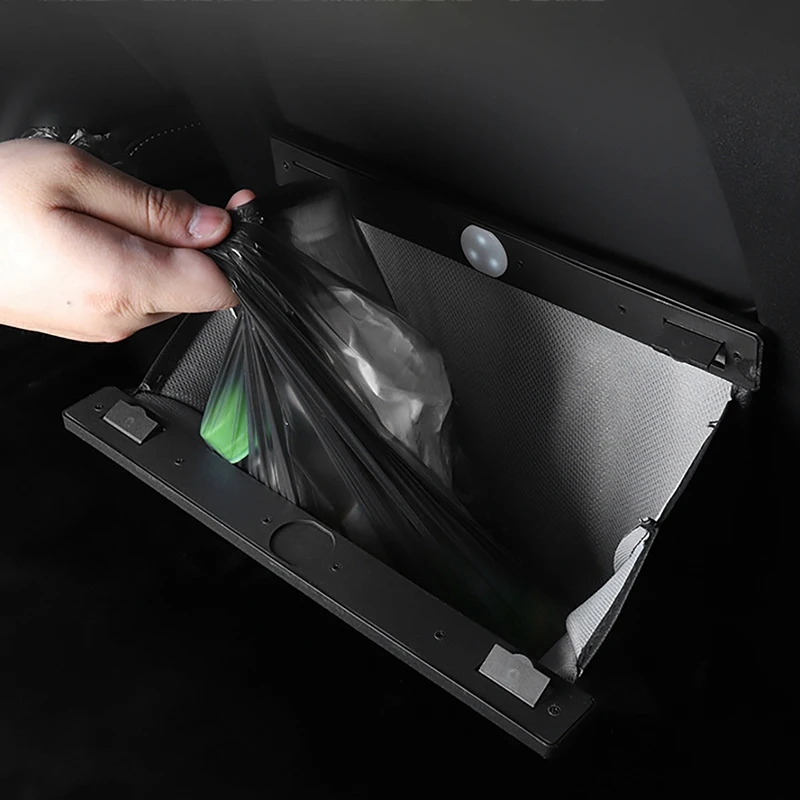 

Car Garbage Trash Bag Seat Back Hanging Storage Bag Inter Pocket Container Box Trash Can for Tesla Model 3 Y 2021