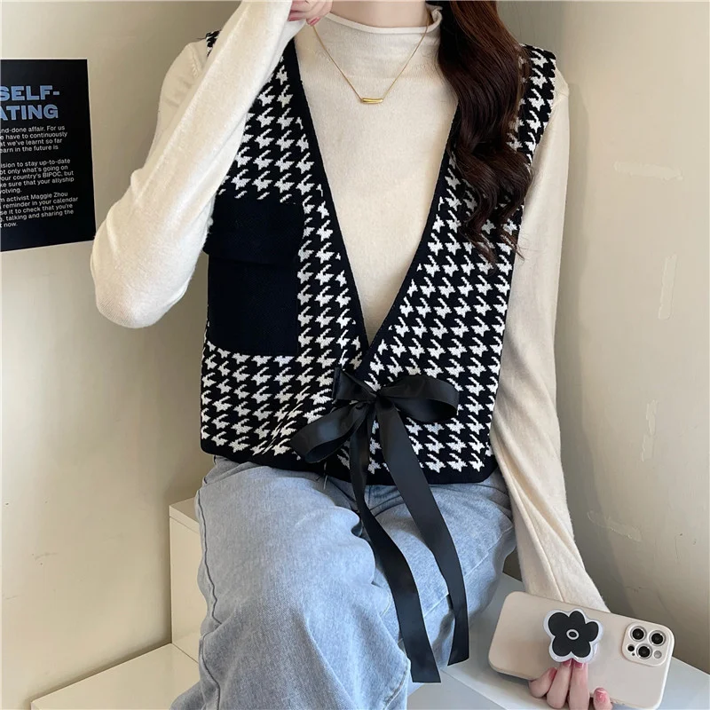 

Жилет, жилет, вязаный женский жилет, новый дизайн 2021, ощущение тысячи птиц, клетчатый короткий модный жилет
