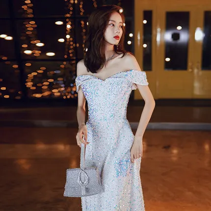 

Evening Gowns For Women It's Yiiya BR368 Sparkling Sequin Elegant Evening Dresses Long Off Shoulder Boat Neck Robe De Soiree
