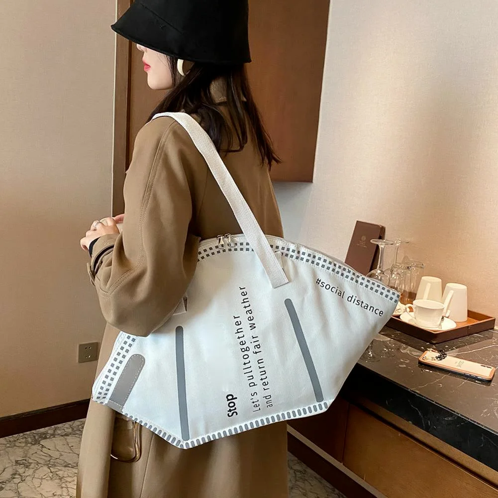 

Large Capacity Handbags Casual Women Canvas Tote Bag Creative Hobos Mask Shoulder Bags Female Fashion Trendy Ladies Shopper Bags