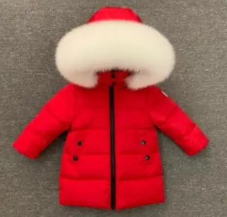 red white fox fur Г. Зимняя Детская короткая куртка зимняя одежда на белом утином пуху для мальчиков толстый очень большой пуховик с воротником из лисьего меха для девочек, одежда - Цвет: red white fox fur