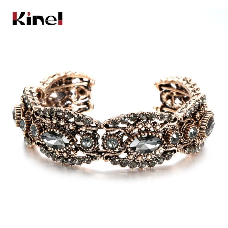 Kienl Charm Gray Crystal Flower Bangle Gold Plating Vintage Cuff Open Bracelets For Women Fashion Turkish Jewelry 2020 New images - 6