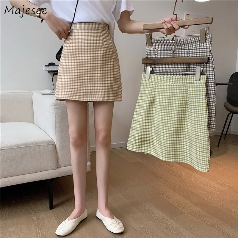 

Skirts Women Plaid A-line Fashion All-match Students Ulzzang Chic Casual Elegant Ladies Classy Stylish Tender Female Slim Newest