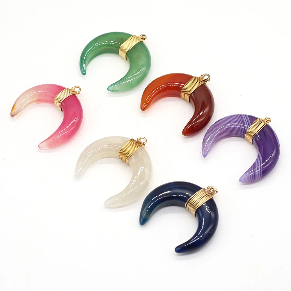 Подвеска в форме полумесяца с натуральным камнем, 38x40 мм