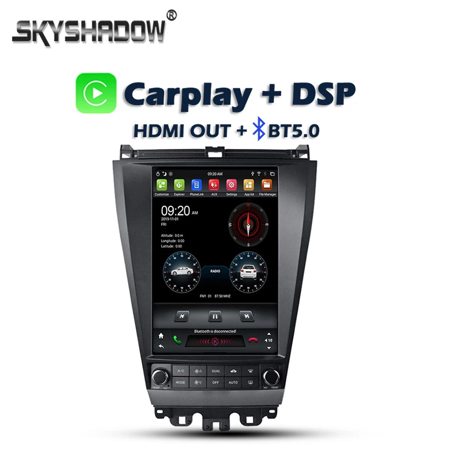 Автомобильный DVD плеер Carplay Tesla DSP IPS PX6 Android 9 0 4 Гб + 64 GPS RDS радио WIFI Bluetooth 5 для Honda Accord