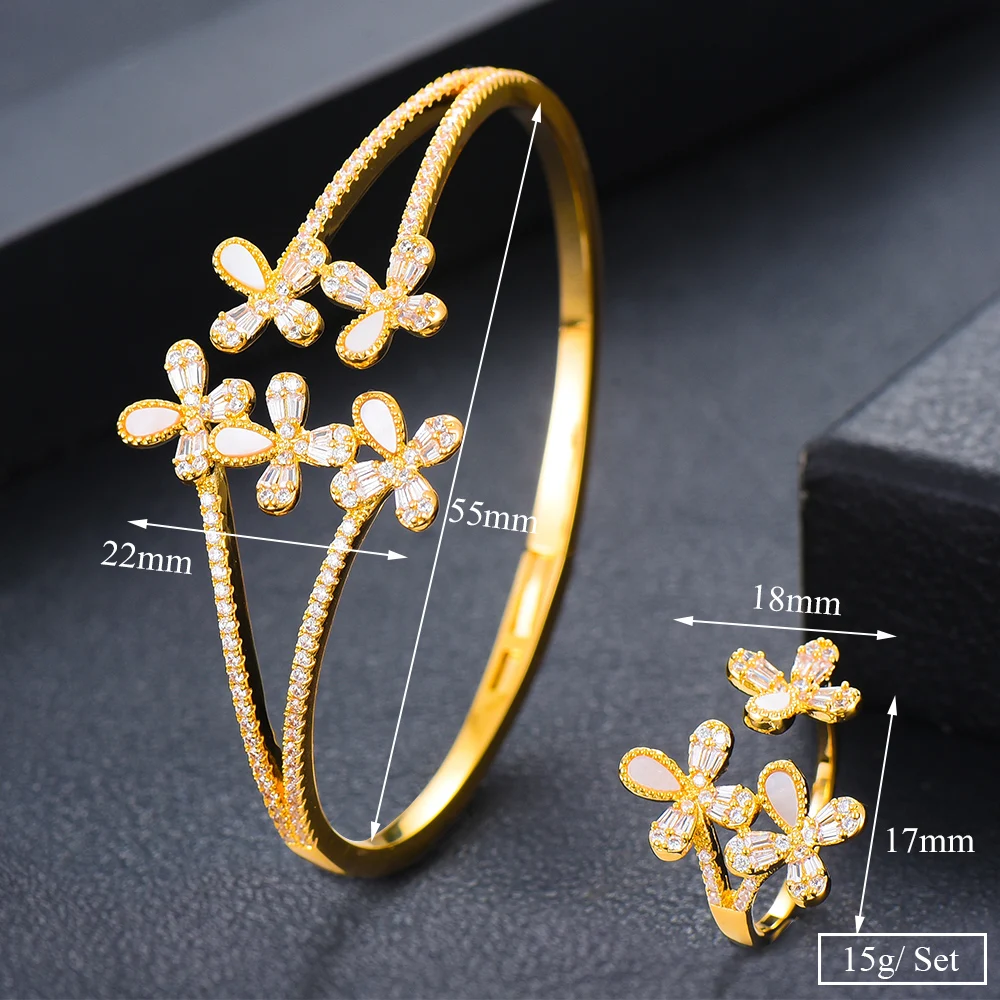 

SISCATHY Romantic Trendy Luxury Bracelet Ring Micro CZ Crystal Bridal Wedding Dubai Jewelry Sets 2pcs Trendy Ladies Women 2021