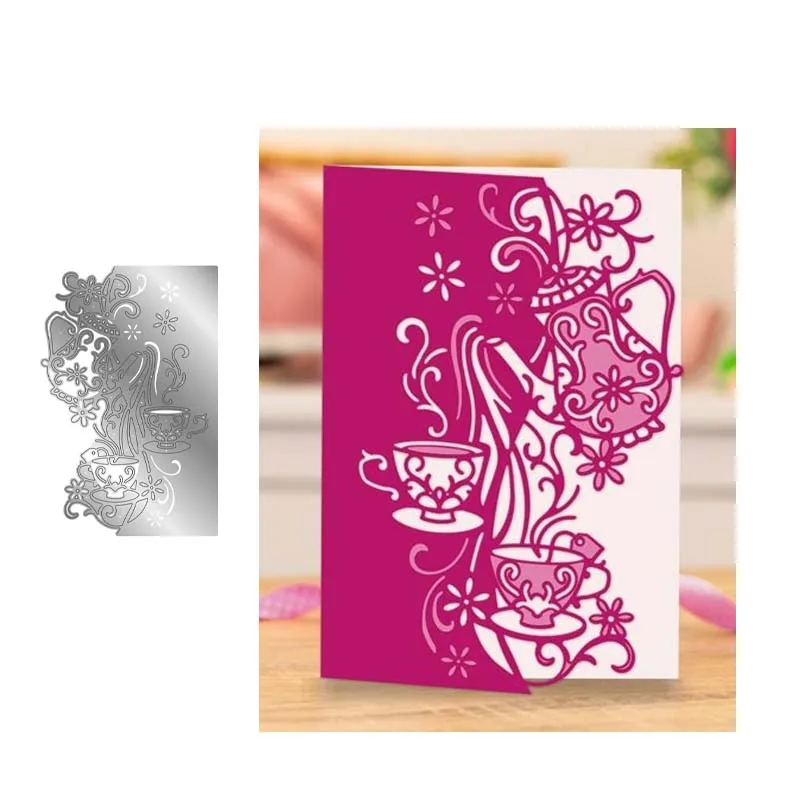 

Coffee Cup Pot Vine Frame New Design Metal Cutting Dies Craft Stencil Diy Scrapbook Handmade Card Make Shape Album Decoration