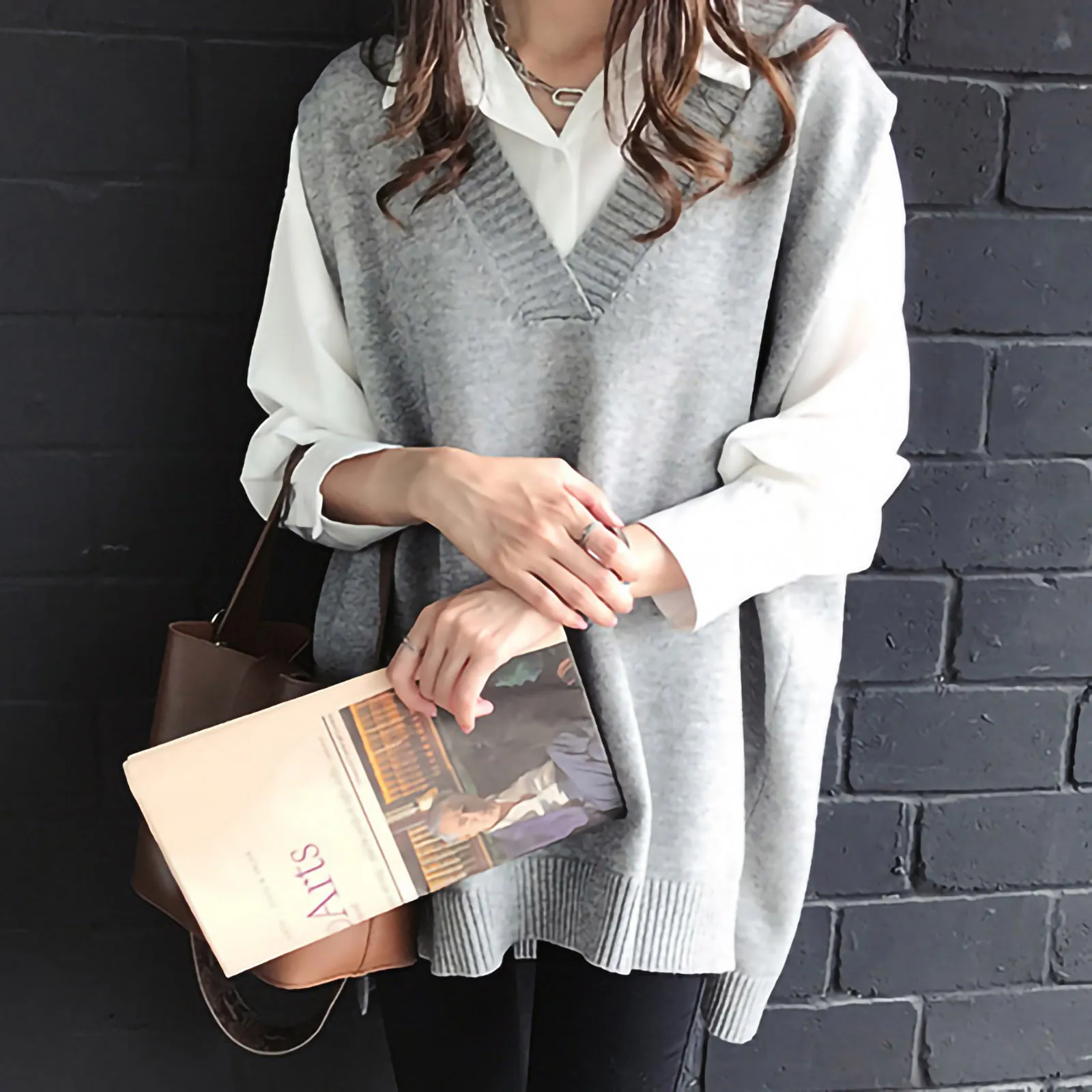 

Fashion Casual Knitting Basic Knitted Sweater Vest Jumper V-Neck Streetwear Pullover Tops Female Autumn Winter Women's Sweater