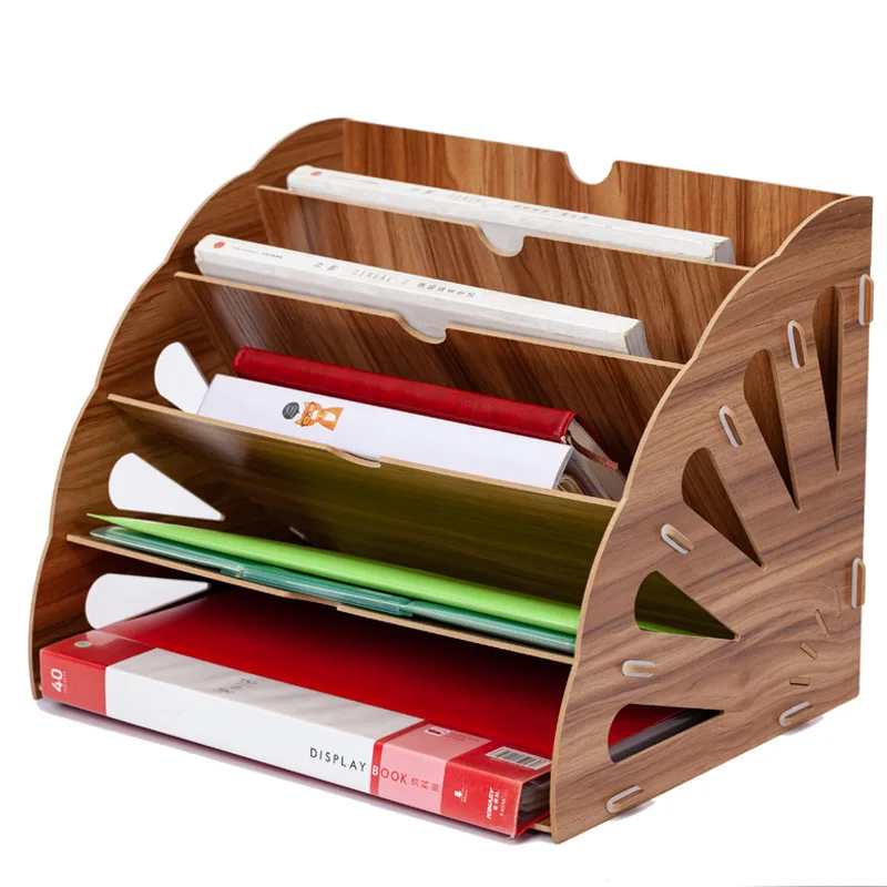 

Wooden Color Office Desk Organizer DIY Document File Cabinet Multifunction Desk Accessories Storage Magazine Book Desk Shelf WF