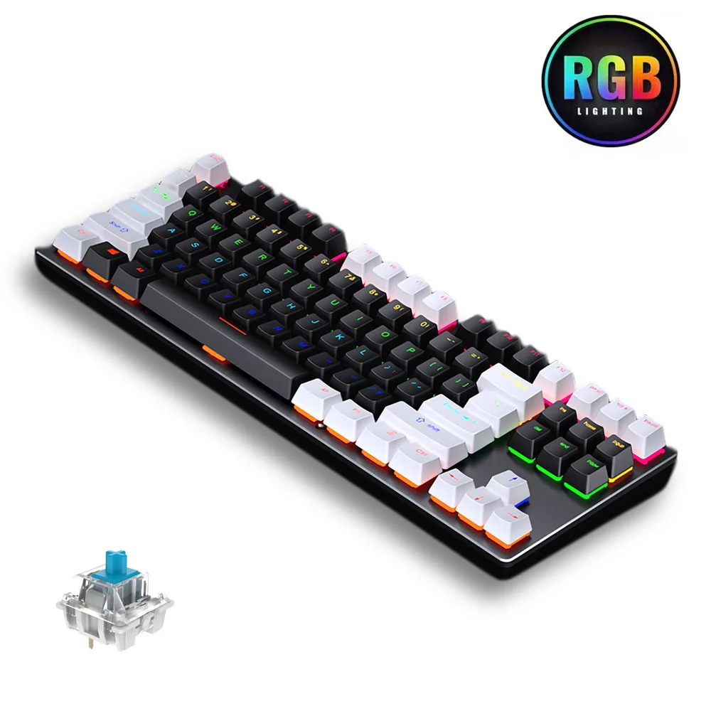 

Механическая клавиатура для игр, 87 клавиш, синий переключатель, подсветка, ноутбук, планшет, рабочий стол, русская этикетка