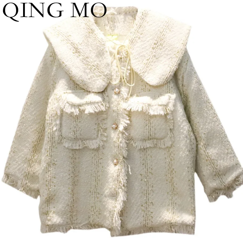 

QING MO 2021 Winter New Padded Doll Collar Quilted Jacket Women Fashion Design Loose Large Size Single Breasted Jacket ZWL1928