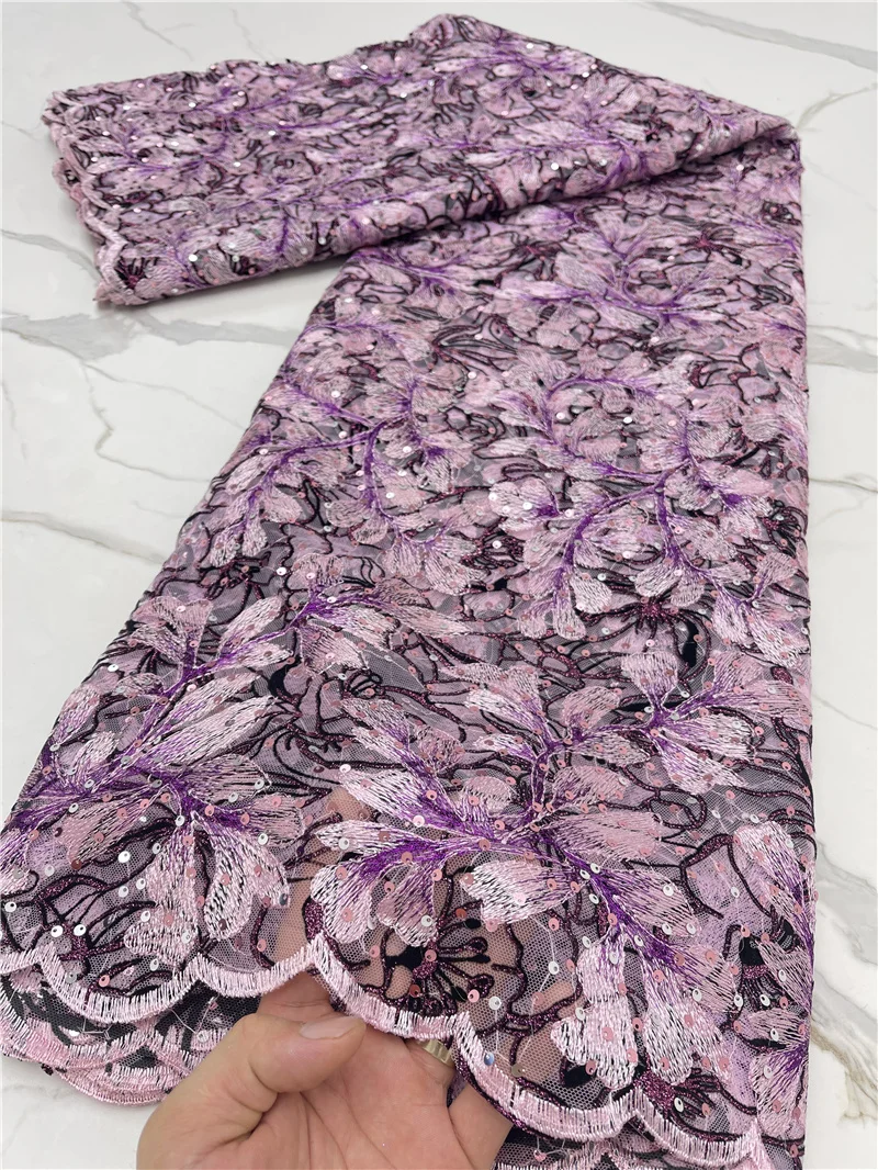 

PGC African Sequins Lace Fabric 2021 High Quality Lace Material Nigerian French Tulle Lace Fabric For Wedding Sewing YA4193B-1