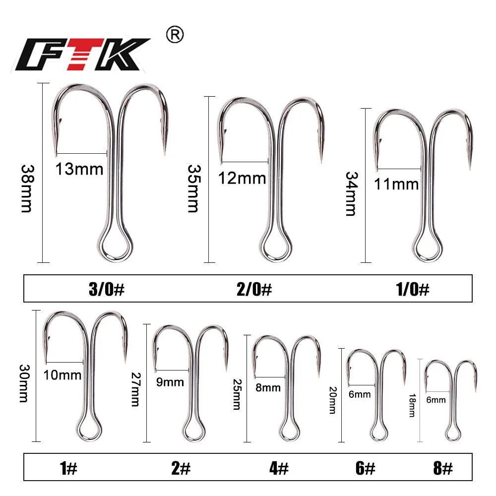 Крючок FTK Duple 20 шт. длинный хвостовик двойной крючок рыболовный без Weedless для