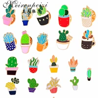 kawaii green plants potted cactus hard enamel brooch pins collar clothes hat backpack brooches button succulent pin jewelry