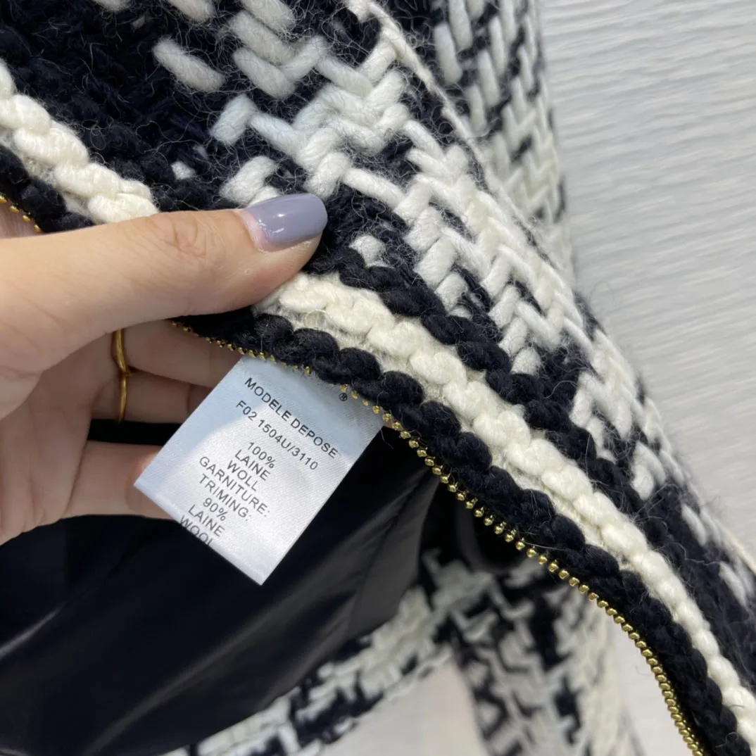 

Fashion Woolen Coats for Women Autumn New 2021 Top Quality Metal Zipper Jackets High-end Brand Contrast Plaid 100% Wool Jackets