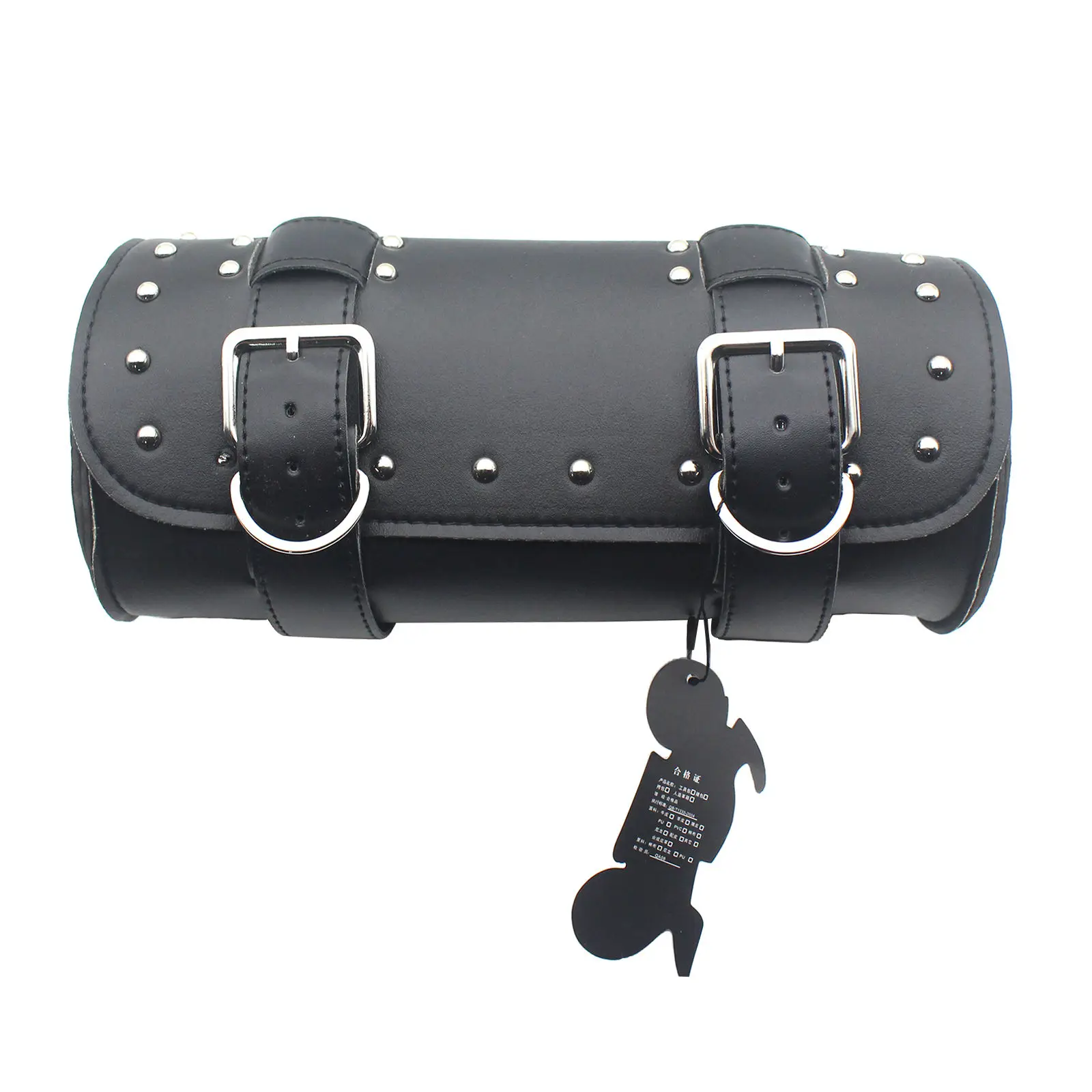 

Motorcycle Storage Bag Black PU Leather Easy to Install No Rust 2 Strap Closer