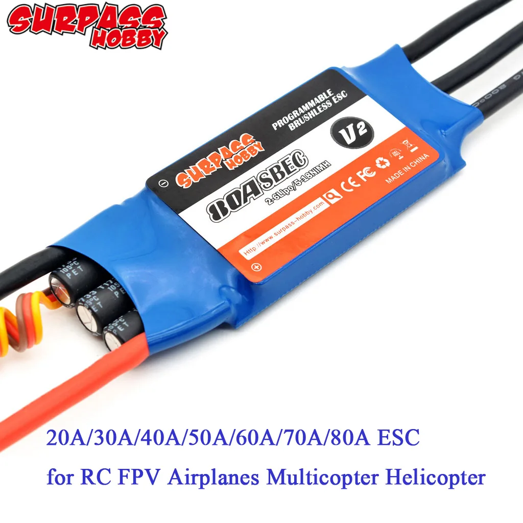 

SURPASS HOBBY 2-6S BLHeli BEC SBEC 80A 70A 60A 50A 40A 30A 20A ESC Speed Controller for RC FPV Airplanes Multicopter Helicopter