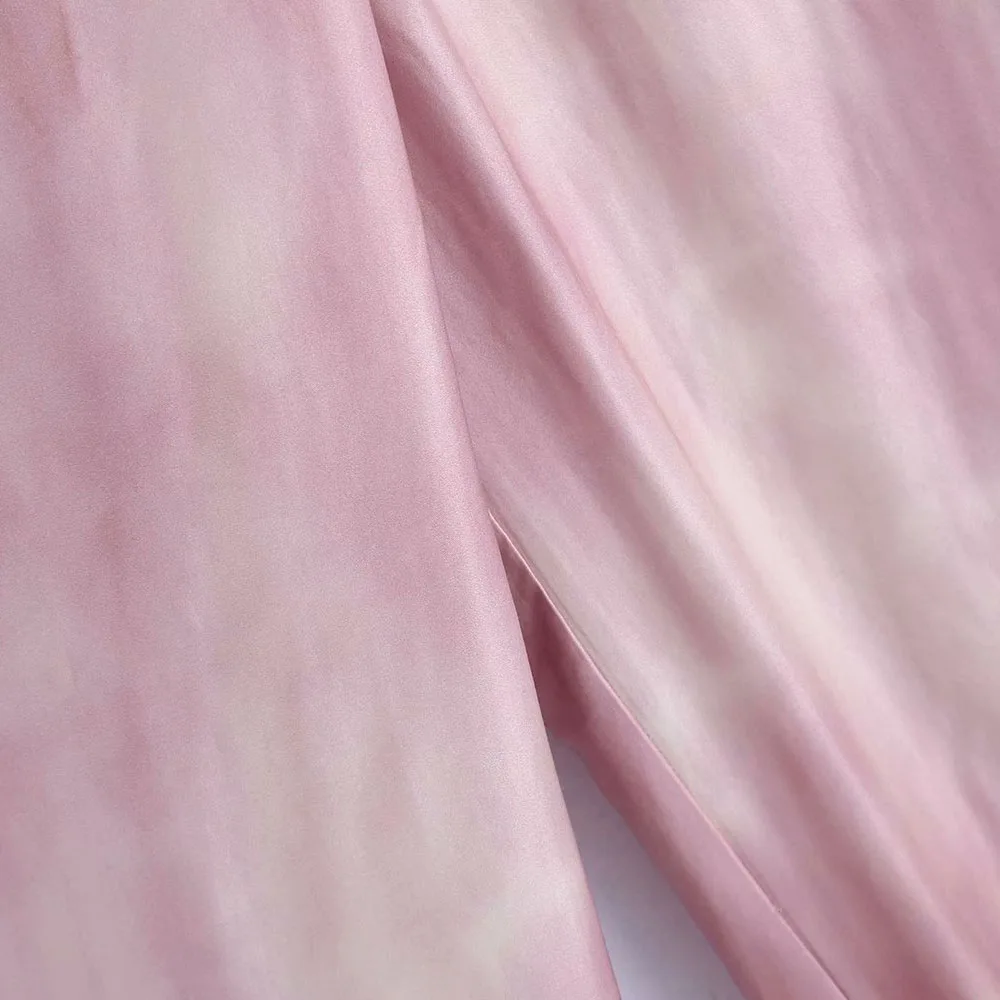 

2021 summer women's new tie-dye double-breasted trousers silk texture thin loose trousers zipper decoration