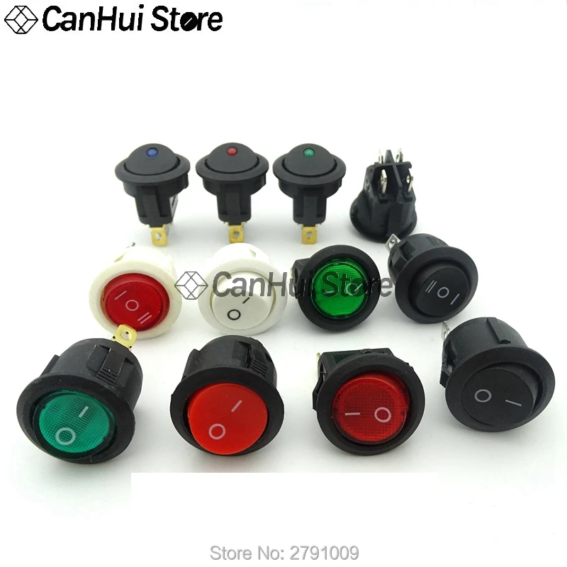 5 шт. KCD1 2PIN/3PIN 20 мм/Off SPST переключатель круглый выключатель рокера AC DC 6A/250V