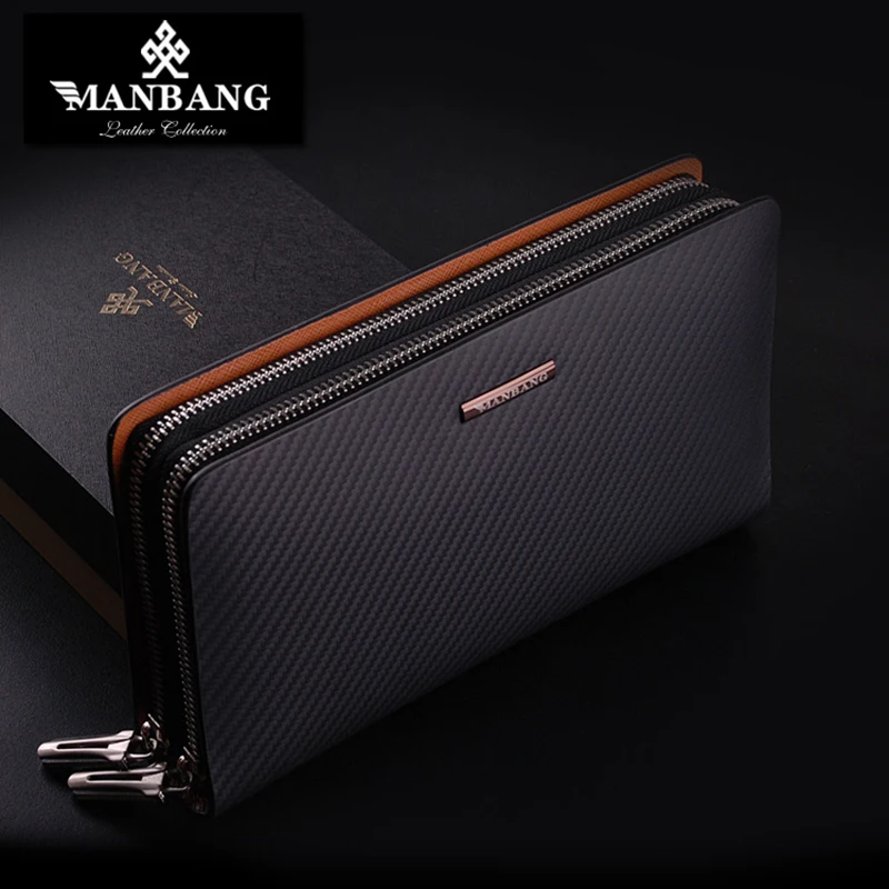 Длинный мужской клатч из натуральной кожи на молнии дизайнерские мужские