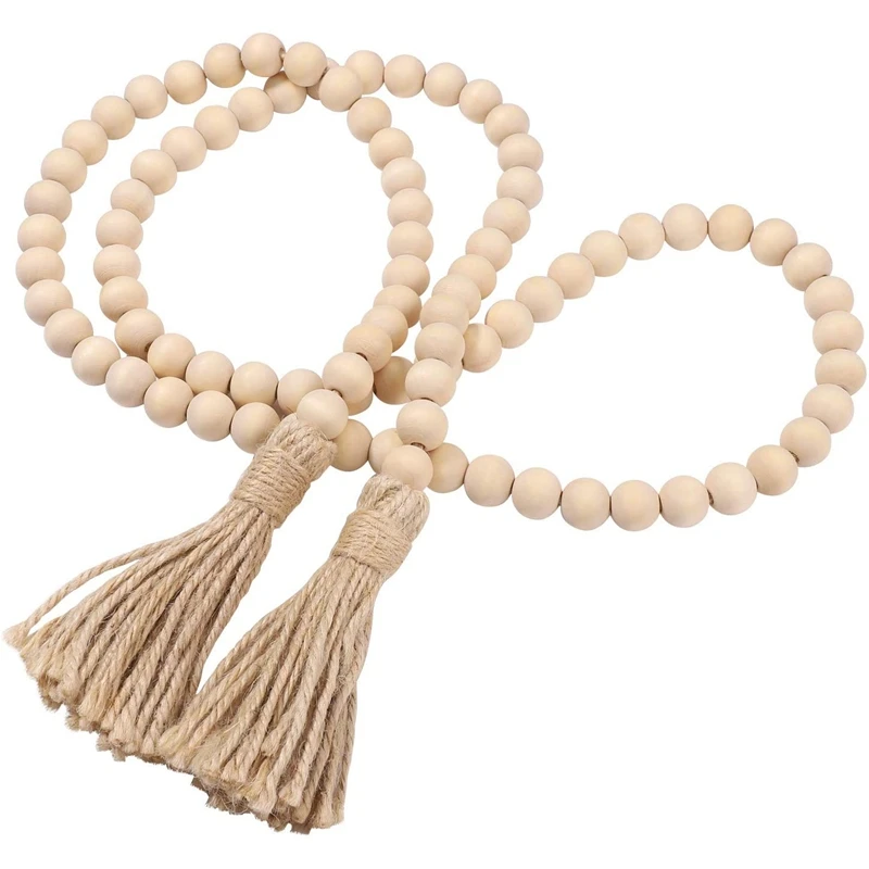 

2 Pcs Wood Bead Garland Farmhouse Rustic Country Beads Holiday Decoration Wall Hanging Prayer Beads