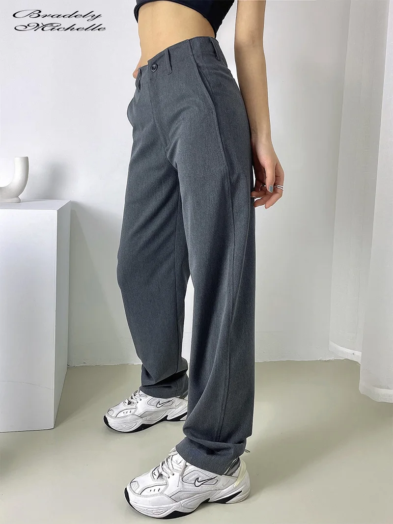 

Spring Summer Loose Straight Pants For Office Lady 2021 Fashion Daily Elegant High Waist Wide Leg Long Trousers Bottoms