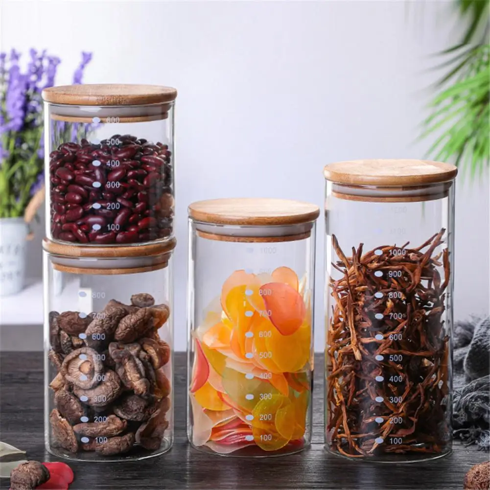 Банка для хранения еды герметичная стеклянная банка бамбуковая крышка емкость