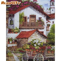 ruopoty paint by number red house drawing on canvas handpainted art gift diy pictures by number landscape kits home decoration