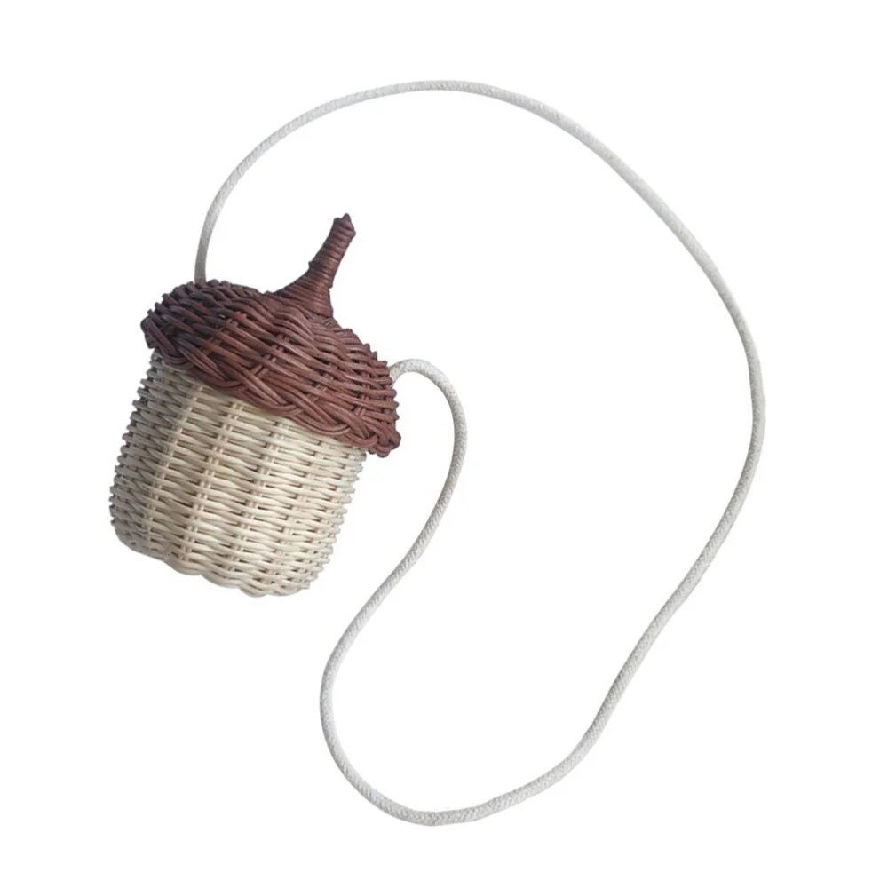 

1pc Lovely Rattan Woven Basket Mini Rattan Hanging Basket (Light Brown Beige)