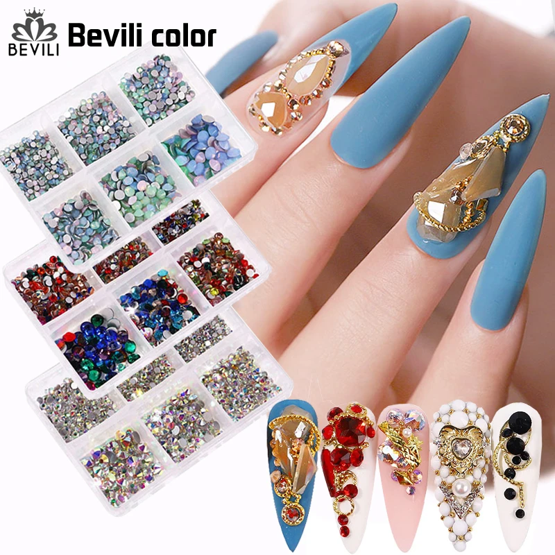

Mixed Colorful Crystal AB Glass Rhinestones DIY Dipping Powder for Acrylic Nails Tools 3D Glitter Nail Art Decorations