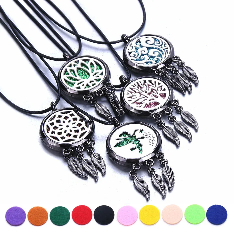 1 шт. Колье-диффузор аромата Черное перо Подвеска Медальон Ароматерапия с 10 шт. Подушечками.