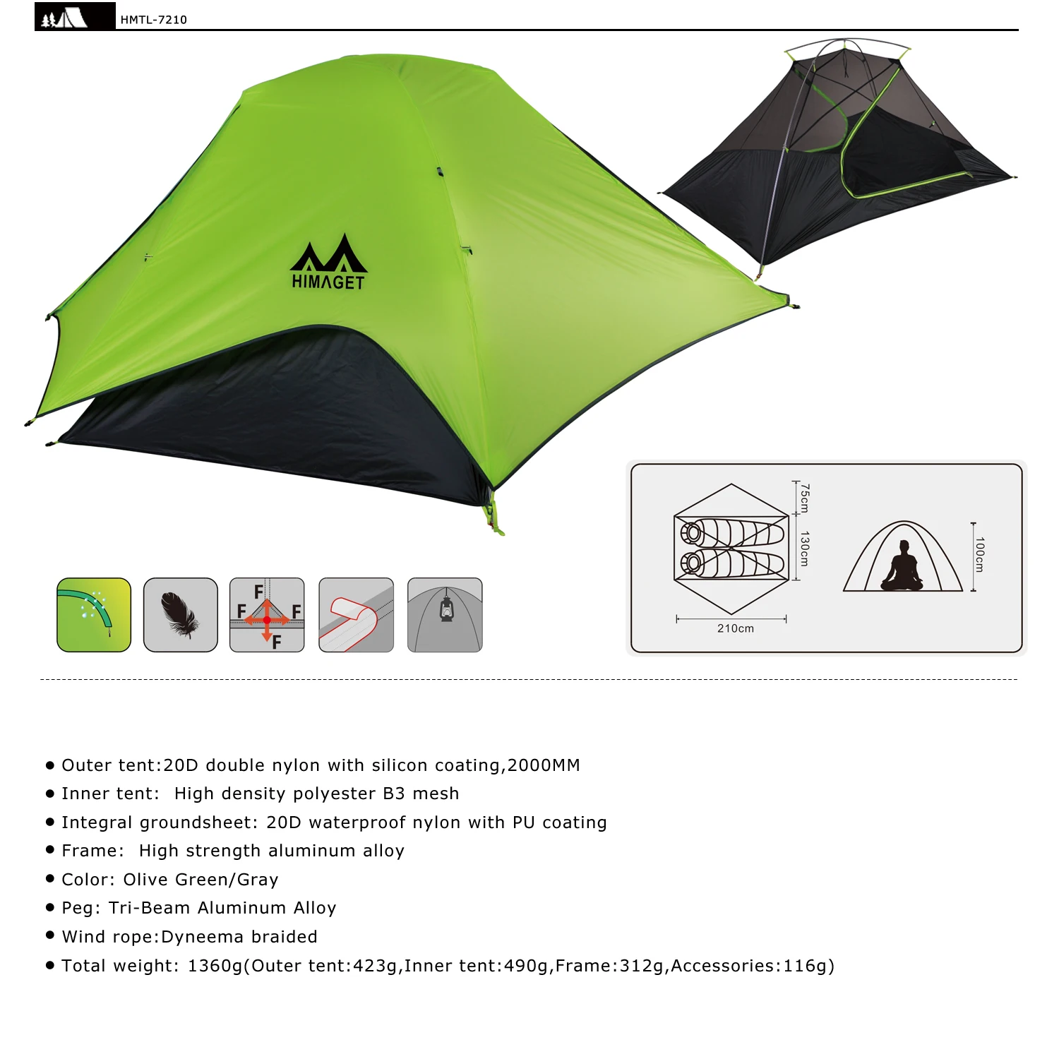 Günstig 20D Doppel Schicht Wasserdicht 2 Person Rucksack Zelt Für Camping Wandern Picknick