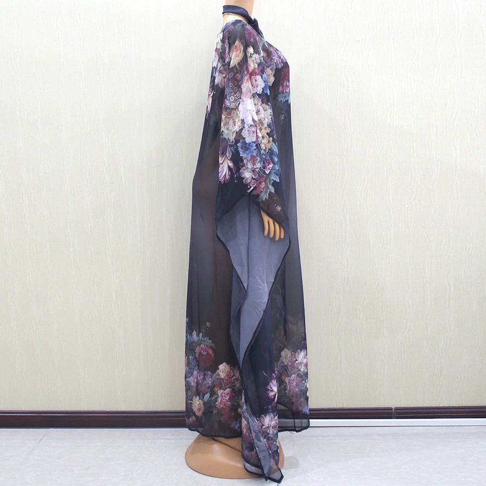Elegant Chiffon Floral Print Autumn Sashes African Females Batwing Sleeve Sexy Party Dress for Women | Тематическая одежда и