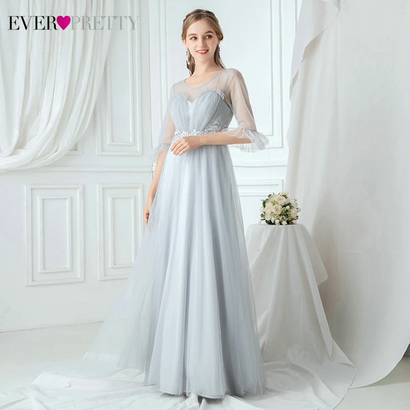 Серые Вечерние платья Ever Pretty EP00887GY Applqiues трапециевидные фатиновые праздничные с