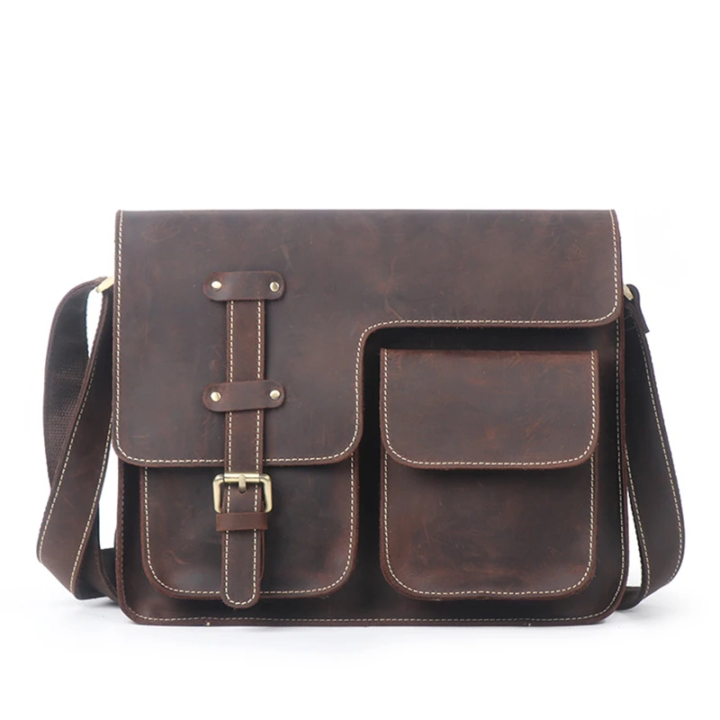 

Nesitu A4 High Quality Brown Black Vintage 100% Thick Genuine Crazy Horse Leather Men Messenger Bags Male Shouder Bag M3351