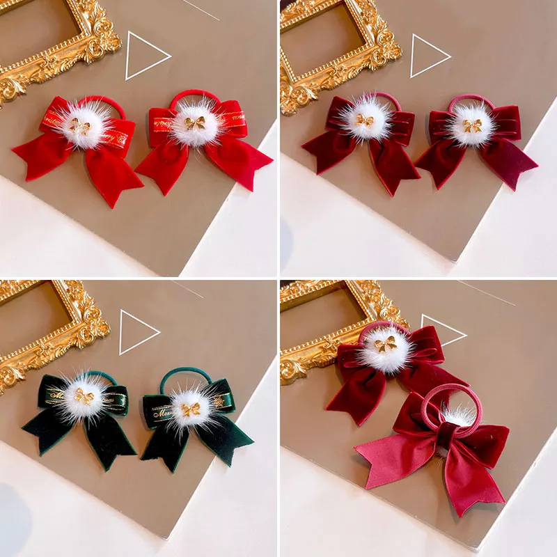 

Fashionable Cute Sweet Children's Hair Clip With Hairy Bow 2 Pcs Kids Barrette Christmas Style Popular Children's Headdress