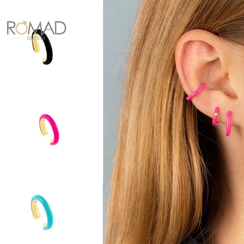 

ROMAD 1 шт. простые капающие масляные серьги для женщин, черные каффы для ушей из серебра голубая серьга пробы, 925 ювелирные изделия, женские Укр...