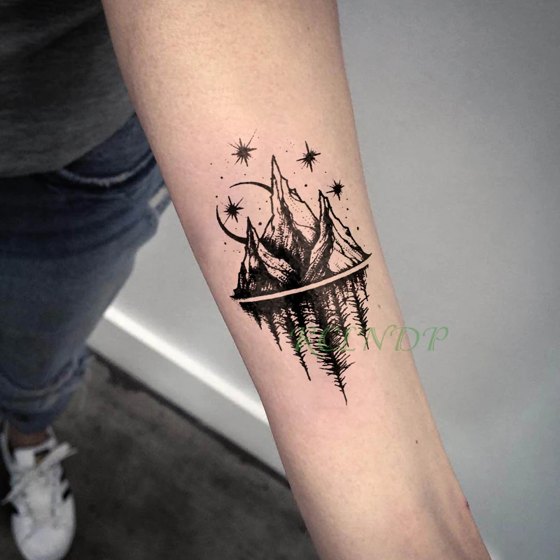 Водонепроницаемые временные тату наклейки луна Хилл лес звезда поддельные флэш
