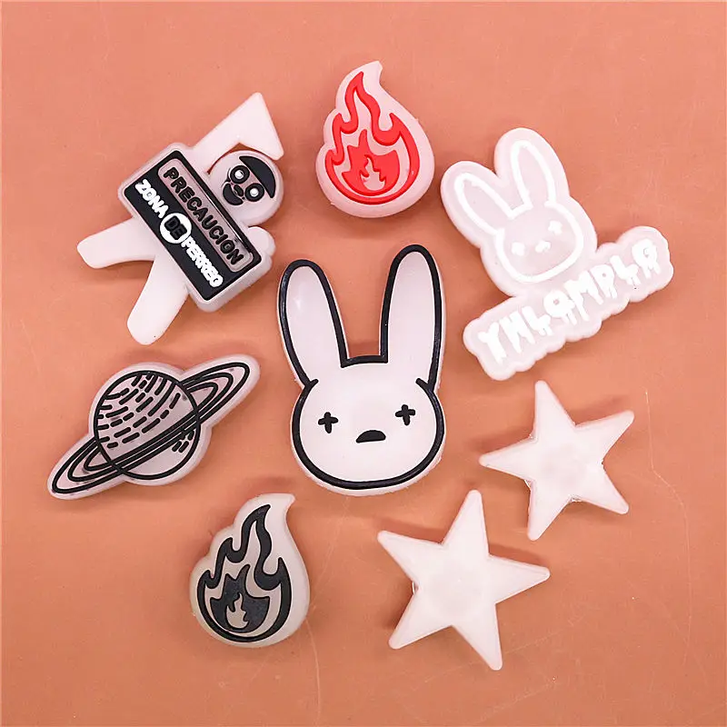 Novel 1pcs Cute Rabbit Shoe Charms Luminous Star Flame Planet Shoe Accessories Decoration Fit Croc Jibz Kids Party Gifts U252